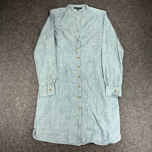 Brooks Brothers 346 Petite Chambray Dress Shirt Dress Size 8P Long Sleeve - Picture 1 of 8